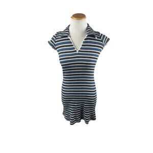 Younique Y2K Ribbed Collared Mini Sweater Dress Small‎ Blue Black Grunge